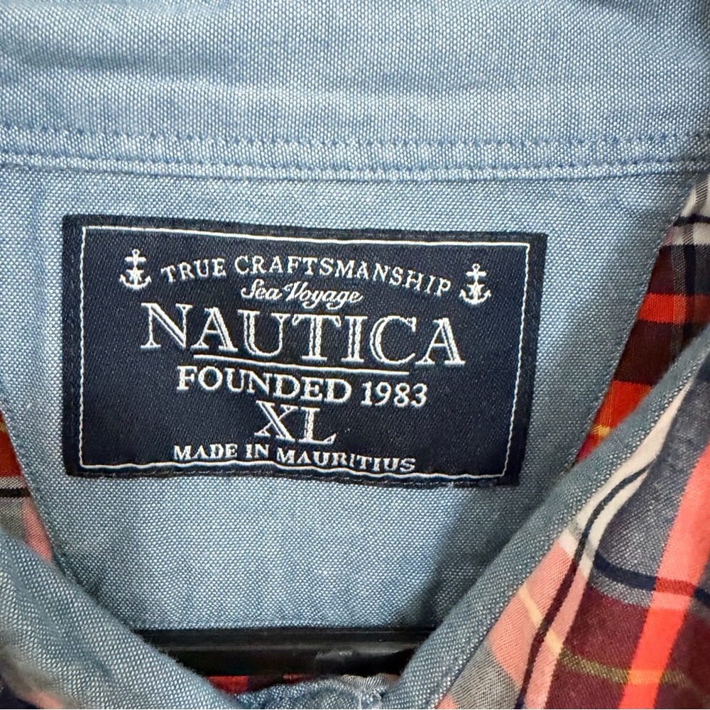 Nautica Men's Orange and Blue Plaid Button-Down Shirt XL - Picture 3 of 7